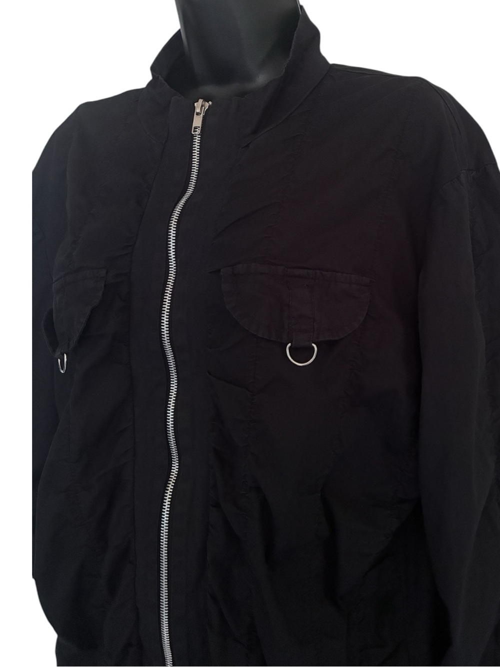 Vintage 90s Black Military-Style Punk Zip Front Moto Bomber Jacket Sz 3X - Picture 4 of 7